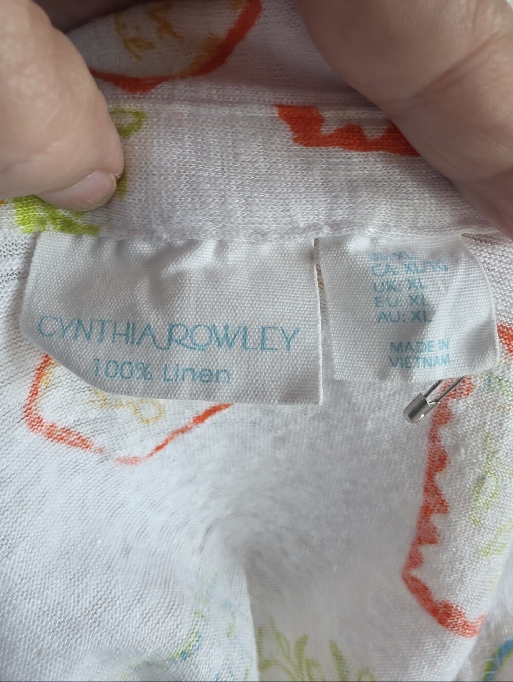 Cynthia Rowley White Linen Shirt with Orange and Green Citrus Accents Size XL - Picture 2 of 7